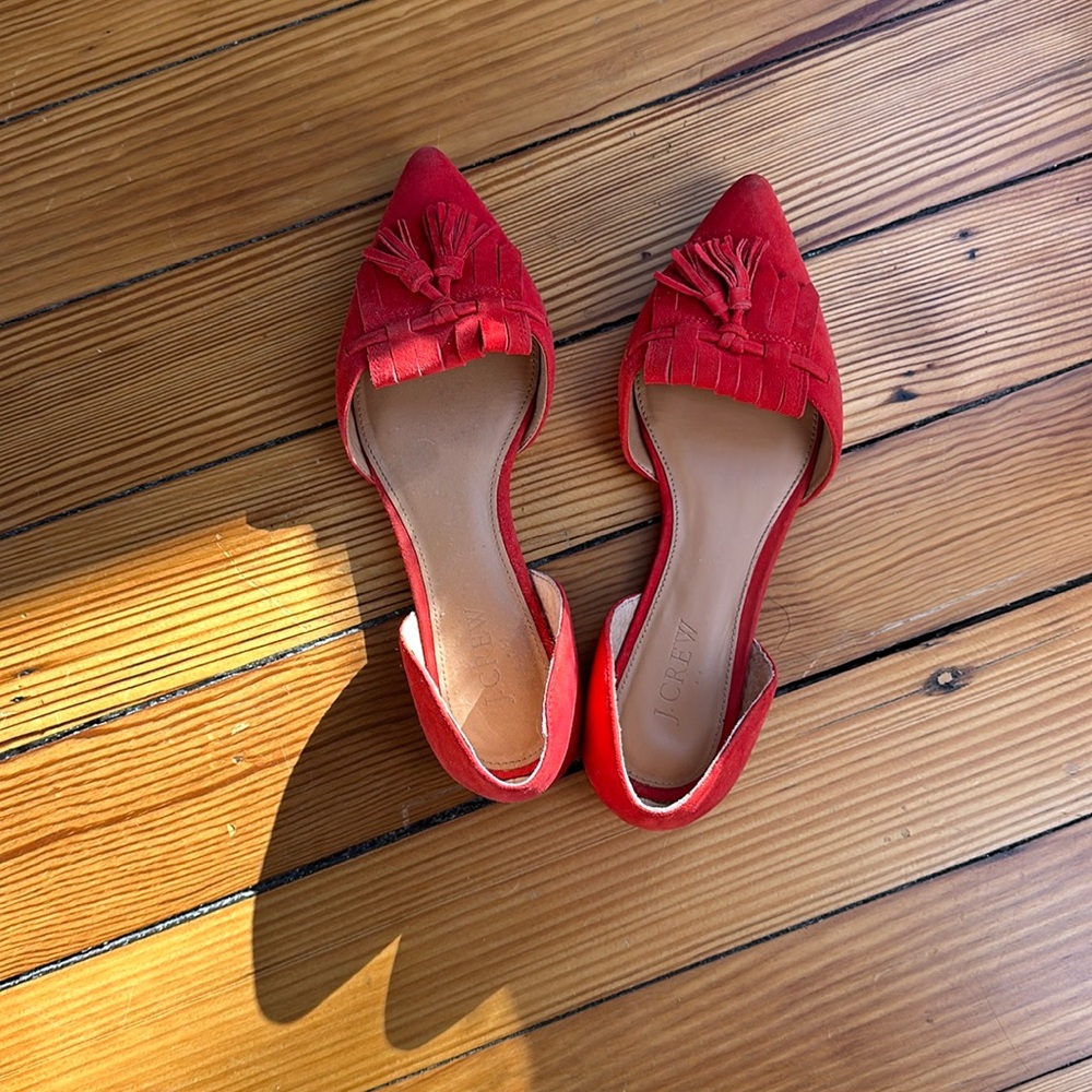 J. Crew Red Suede Tassel Loafers - Size 6 - Gently worn - Perfect for holidays
